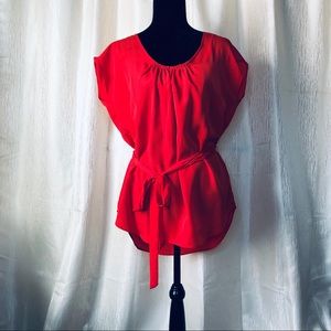 Red tie waist blouse